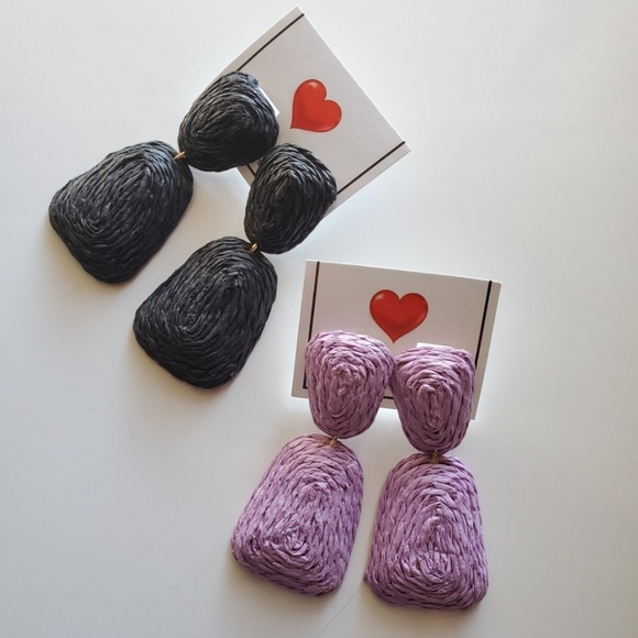 Purple Raffia Earrings - Picture 4 of 4